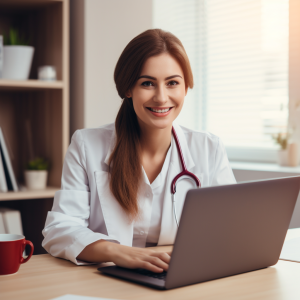 tomg__female_cardiologist_smiling_working_in_front_of_her_lapto_9c59744e-2214-4abe-9895-e204c46e06ec